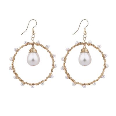 China AD.Jewelry CLASSIC circle earrings handmade copper wire with natural pearls ethnic style fashion classic jewelry for spring E68591 for sale