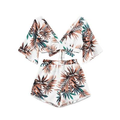 China Wholesale cute summer QUICK DRY outfits boutique clothing women 2021 fashion floral print short sleeve pants two piece set for sale