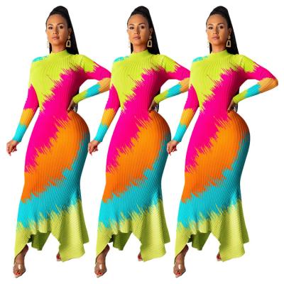 China SLS anti-static wholesale ladies fall dress 2020 women's full bodycon dress women's clothing sexy casual colorful tortoise neck long for sale