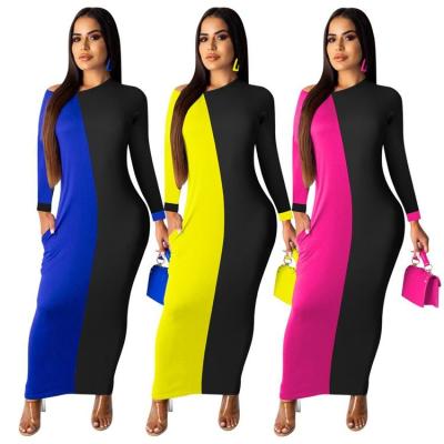 China Latest Design Long Sleeve Patchwork Maxi Length Maxi Sleeve Design Women's Clothing SLS Solid Cheap Wholesale Anti-Static Long Fashion Dress for sale