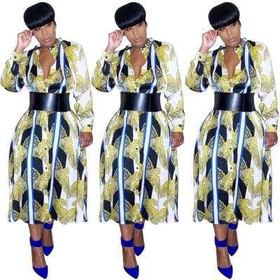 China SLS Anti-Static Wholesale Hot Sale Printed Lady 2021 New Arrival Women's Casual Buttons Autumn Fashion Dress for sale