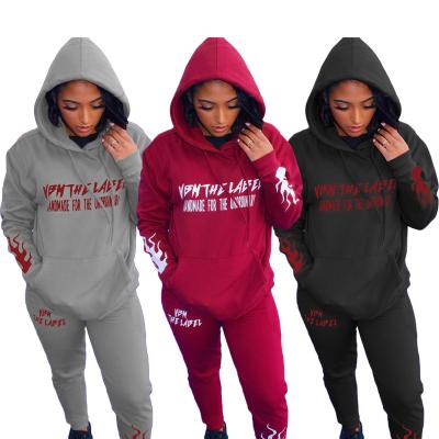 China 2021 Autumn Womens Clothing Casual Sweatshirt QUICK DRY Hoodie Printed 2 Pieces Sport Tracksuit Set Wholesale Cheap for sale