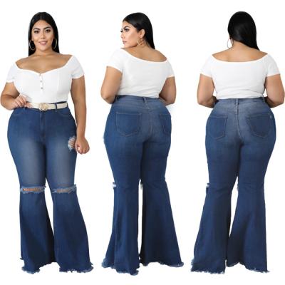 China Color Fade Proof Fall 2021 Plus Size Pants For Womens Wide Leg 4xl 5xl Ripped Skinny Rocket Jeans for sale