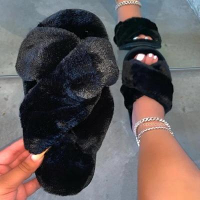 China High Quality Fashion Fur Slide Sandals Lightweight Female Hairy Slippers Sandals For Ladies for sale