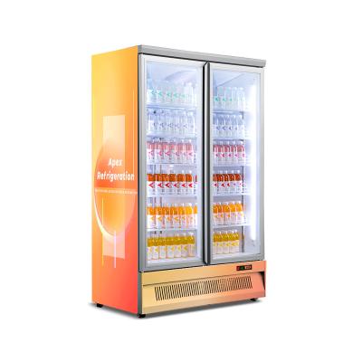 China Single-temperature Grocery Store Refrigerator Supermarket Large Area Drinks Cold Display Door Cooler Display Post Glass Showcase for sale