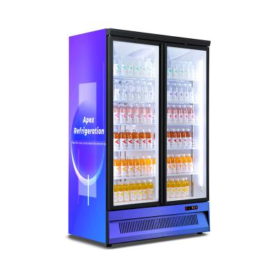 China Single-temperature Supermarket Fresh Food Showcase Display Glass Upright Fridge 2 Door Refrigerator for sale