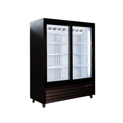 China Single-temperature Commercial Cold Rack Display Double Door Coke Refrigerator Vertical Glass Refrigeration Equipment for sale