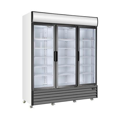 China Single-Temperature Three Door Refrigerator Beverage Glass Display Clear Glass Cooler for sale