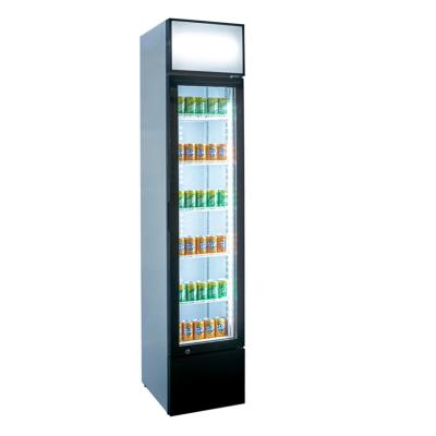 China Thin Line Cooler Display Showcase Vertical Glass Door Refrigerator Single-temperature Promotion Merchandiser Cooler for sale