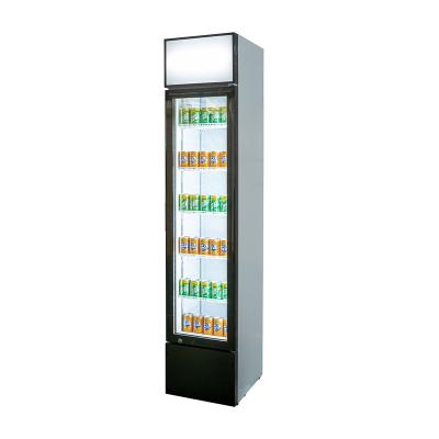 China Small Size Glass Display Refrigerator Single-temperature Door Pulse Slim Cooler Drinks Cooler for sale