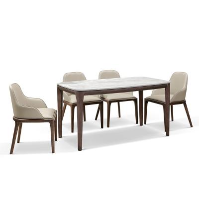 China Modern custom made high quality luxury marble top solid wood dining table set for sale