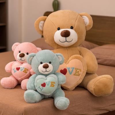 China Hot Selling Custom Plush Soft Fur Animal Bear Fabric Organic Plush Stuffed Toys LOVE Teddy Bear Valentine's Day For Gift for sale