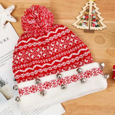 China Christmas 2021 Knitted Plush Beanie Merry Christmas LED Decorations Light Up Chritsmas Beanie Hat for sale