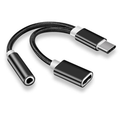 China 2 em 1 Tipo C a 3,5 mm Carregador Fone de ouvido Jack de áudio USB C Cable Portátil Tipo-C a 3,5 mm Adaptador de conector para telefone celular à venda