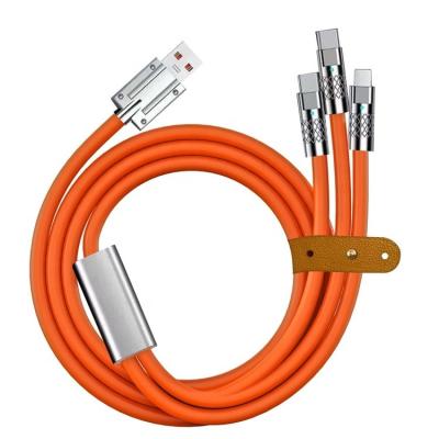 China Supersnel opladen 120w 6A Liquid Silicone 3 in 1 Multi Connectors Micro Type C USB Data Charger Cable voor mobiele telefoon Te koop