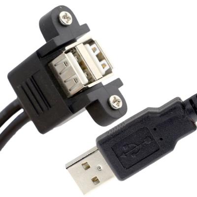 China Screw Locking 0.5M 1M Male to Female Dual USB 2.0 Panel Mount Extension Cable for sale