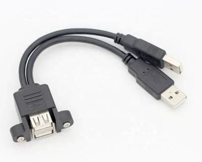 China Dual USB 2.0 Type A Panel Mount Mannelijke tot Vrouwelijke Verlengkabel Te koop