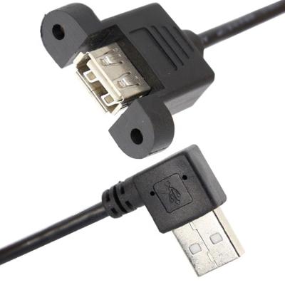 China Screw Locking 90 Degree Right Angle Type A Male to Female Panel Mount USB Extension Cable for sale