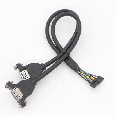 China Screw Locking Stud Dual USB 3.0 Type A Female Panel Mount Cable for sale