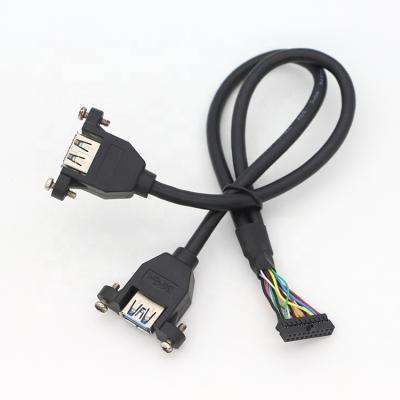 Cina OEM Screw Locking Stud Dual USB 3.0 Tipo A Female Panel Mount Cable con connettore Molex in vendita