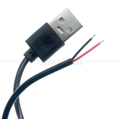 China High Quality 5V USB 2.0 A Male to Open Stripped Bare 2pin Wires End Pigtail Cable for LED Light Strip Lamp for sale