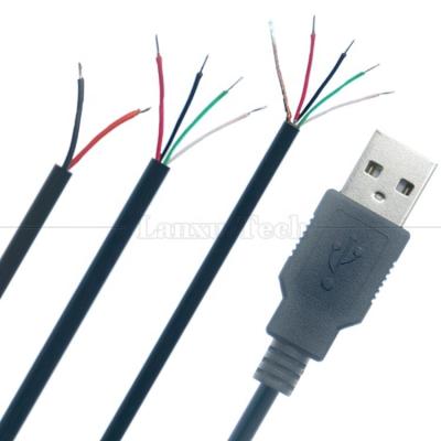 China Custom USB 2.0 Type A Male To Stripped Tinned  2 3 4 Wires Open End Pigtail Data Charging Cable for sale