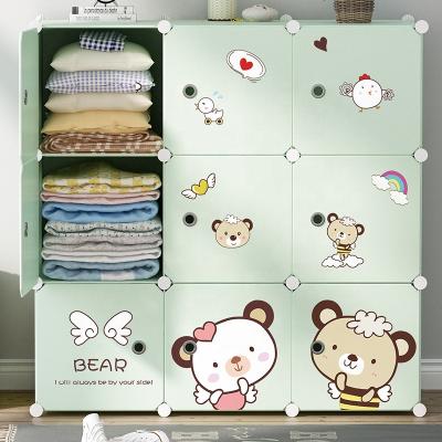 China Factory Price 9 In Doors 9 Cube Kids Adjustable Cheap Wardrobe Closet Green Color With Stickers Plastic Baby Clothes Closet Kids Wardrobe for sale