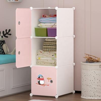 China Simple Design Adjustable Cartoon Wardrobe 3 Door Baby (Waist) Clothes Closet Plastic Wardrobe For Kids for sale