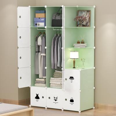 China (Size) 12 cube style adjustable plastic wardrobe with hanging, dustproof and portable clothes wardrobe with white door for sale