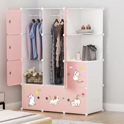 China (Height) Adjustable Top Fashion Clothes Closet White-Pink Color Plastic Foldable Storage Cabinet Hanging Box Moving Plastic Portable Wardrobe for sale