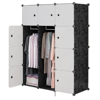 China Factory Wholesale 12(Size) Black Adjustable Cubes With White Cabinet Wardrobe Clothes Door Armario Portable Plastic Hanging Wardrobe for sale