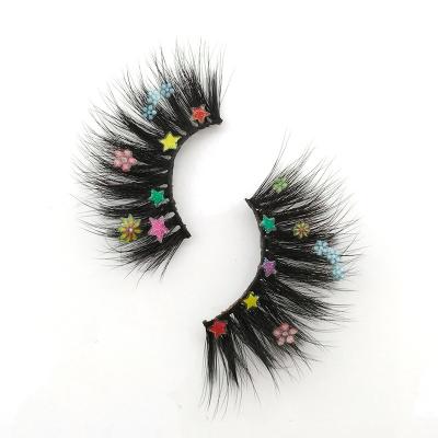 China Glitter & Christmas Eyelashes 5D 25mm Fancy False Eyelashes Colorful Shimmery Barbie Eyelashes With Stars And Flowers Butterfly Decoration for sale