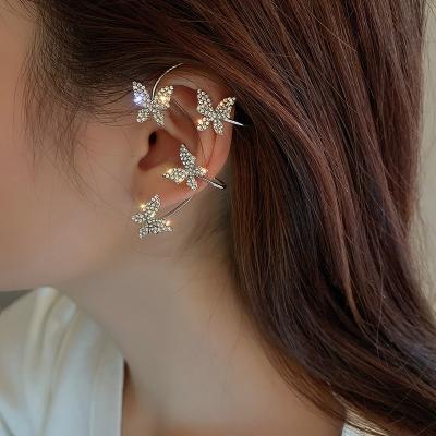 China Jewelry Trendy Korean Gold Plated Rhinestone Butterfly Earrings Ear Cut Ear Cuff For Women Non-Piercing Party Jewelry Gifts for sale