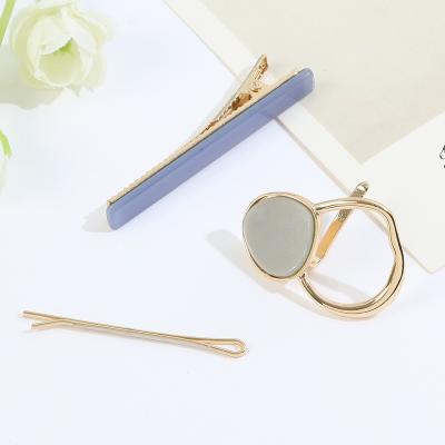 China Fashion 3PC Hairpin Blue Acrylic Straight Gold Plated Geometric Zinc Alloy Hair Clip Women's Crocodile Clip Hair Accessories Set for sale