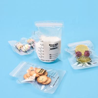 China Free BPA NO Breastmilk 200ml BPA Plastic Liquid Clear Breastmilk Storage Bag Zipper Top Packaging Bags for sale