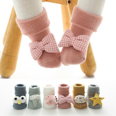 China Fashion Antibacterial Terry Thick Baby Socks Custom Made Anti Slip Breathable Solid Color Baby Sock With Bow for sale