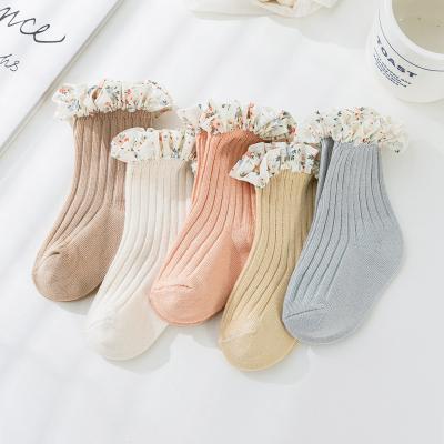 China High Quality QUICK DRY Baby Breathable Slouch Sock Girls Solid Color Chiffon Mid Tube Ruffle Cotton Floral Socks for sale