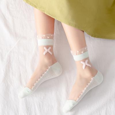 China Fashion Cute Girls QUICK DRY Crystal Lace Cotton Socks Comfortable Transparent Elastic Cotton Socks for sale