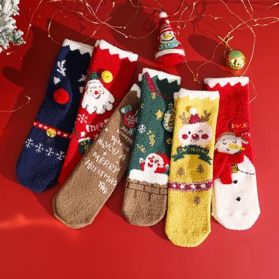 China Fashion antibacterial Coral Fleece Thickened Children Winter design thongs Christmas kids cartoon knee highs socks for sale