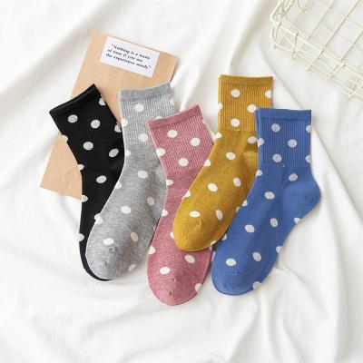 China Smiley Socks Custom Women College Style Flower Cotton New Design QUICK DRY Medium Tube Polka Dot Sock for sale