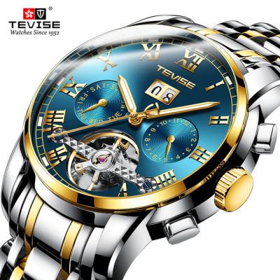 China Mechanical Self-Wind Mens Day/Date TEVISE Moon Phase Tourbillon Stainless Steel Automatic Strap Watch Fashion Casual Wrist Watch 9005 for sale