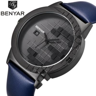 China New Fashion Men's Day/Date BENYAR 5117 Creative Casual Band Sport Waterproof Quartz Watch For Men Classic Black Wrist Watch for sale