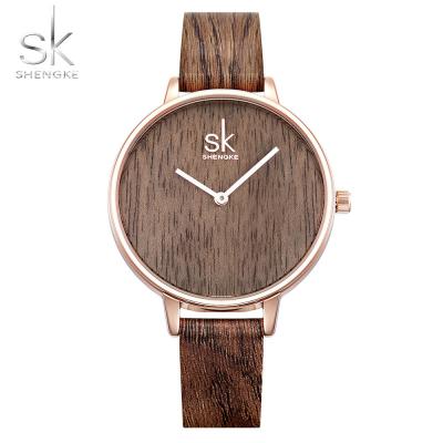 China Shengke 2018 New Creative Women Watches Water Resistant Simple Leather Casual Watch Wooden Fashion Quartz Female Wristwatch Relogio Feminino for sale