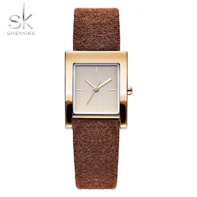 China Elegant Genuine Leather Square Watch Relogio Feminino Lady Watches Women Luxury Antique Dress Watch Shengke Quartz Watch Water Resistant for sale