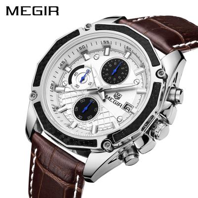 China Megir 2015 Top Selling Megir 2015 Top Selling Band Water Resistant Man Sports Chronograph Wristwatch Genuine Leather Saati kol erkek analog for sale