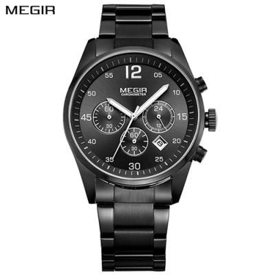 China Top Brand Megir 2010 Top Selling Chronograph All Black Classic Business Men's Multifunctional Stainless Steel Chronograph Quartz Wrist Watch for sale