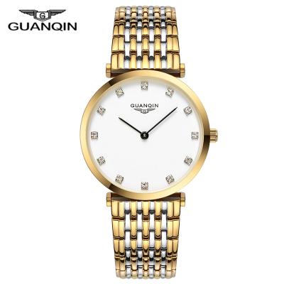 China Lady Gold Simple Waterproof Women's Watch Business Stainless Steel Relogio Feminino Water Resistant Women's Quartz Watch GUANQIN 2019 for sale