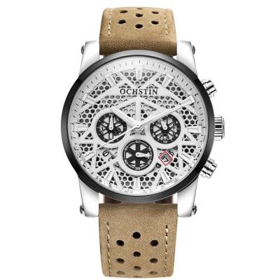 China Original OCHSTIN Band Stainless Steel Sport Back Male Chronograph Quartz Watch Genuine Leather Skeleton Watch Price for sale