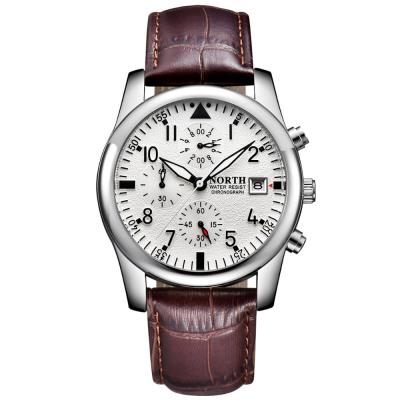 China New Arrival Chronograph Genuine Leather Strap Men's Chronograph Analog Watch Water Resistant for sale