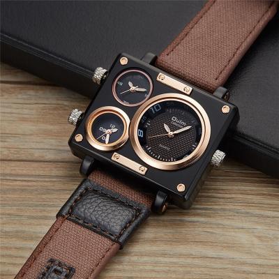 China Square Multiple Time Zone Quartz Band Three Time Zone OULM 3595 Single Watch for sale